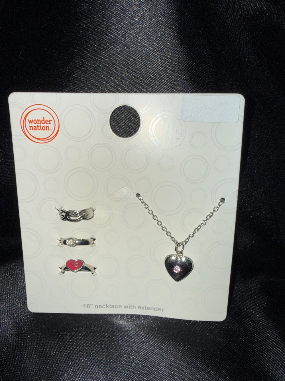 Wonder Nation Silver Heart Pendant Necklace with Stackable Rings - Picture 1 of 2